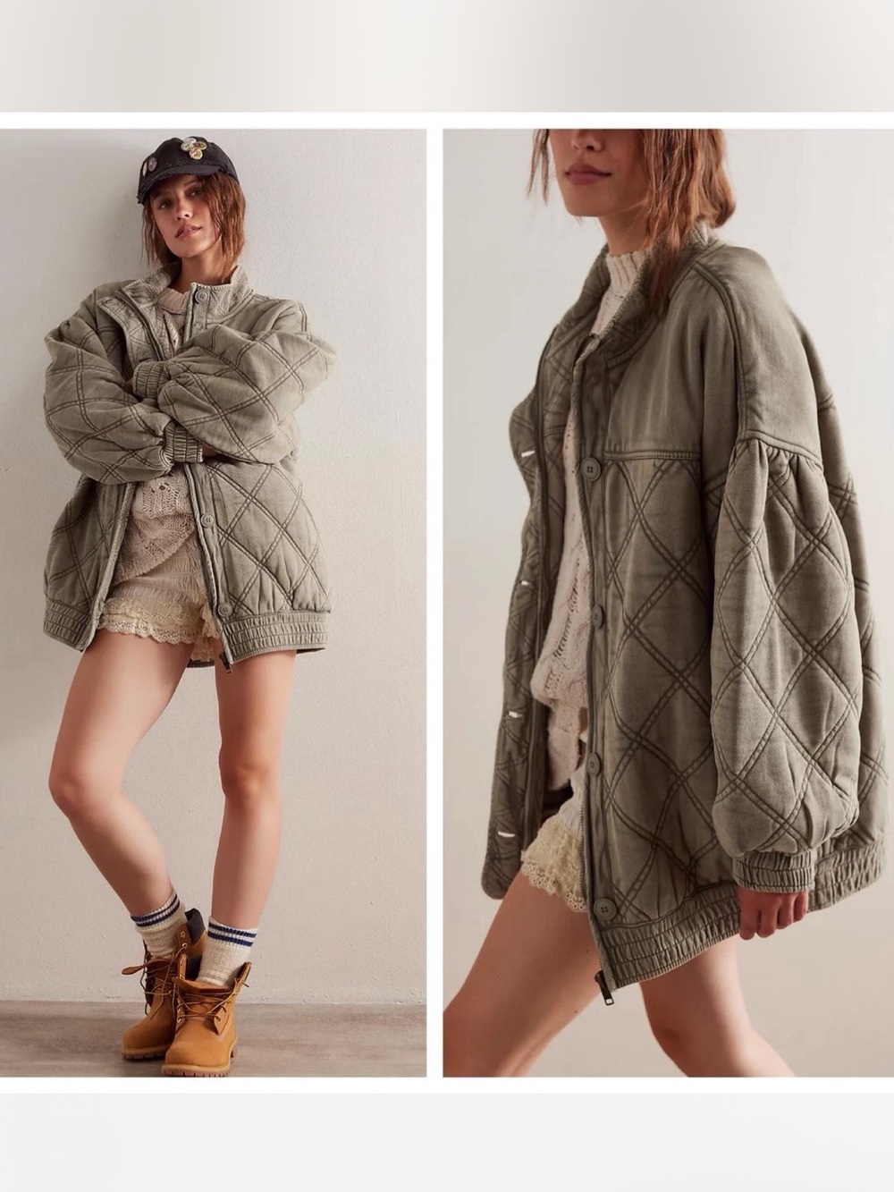 Free People Juno Green quilted coat Jacket size large